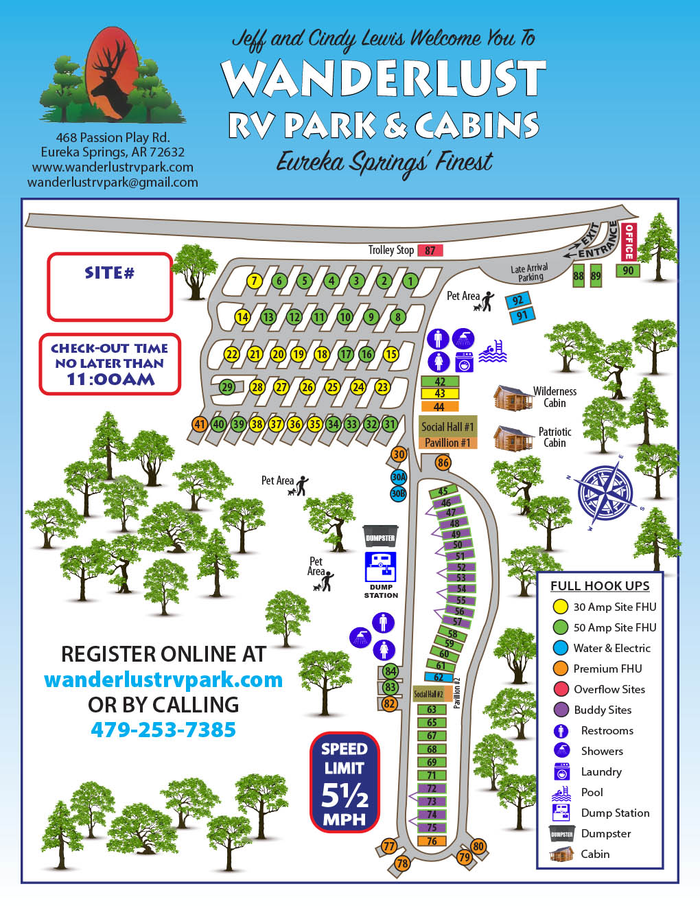 Campground Map for Wanderlust RV Park in Eureka Springs AR
